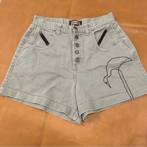 Vtg Upcycled Denim Shorts Women's Shorts with Crane Design 10 USA
